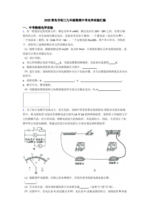 202X青岛市初三九年级物理中考电学实验汇编