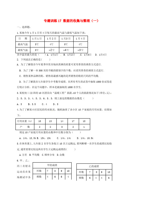 山东省龙口市兰高镇2018中考数学二轮复习专题训练17数据的收集与整理一无答案鲁教版