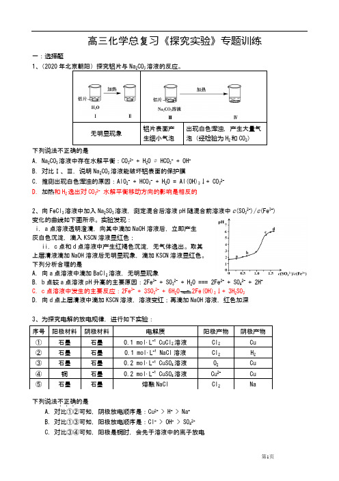 高三化学总复习《探究实验》专题训练 含答案