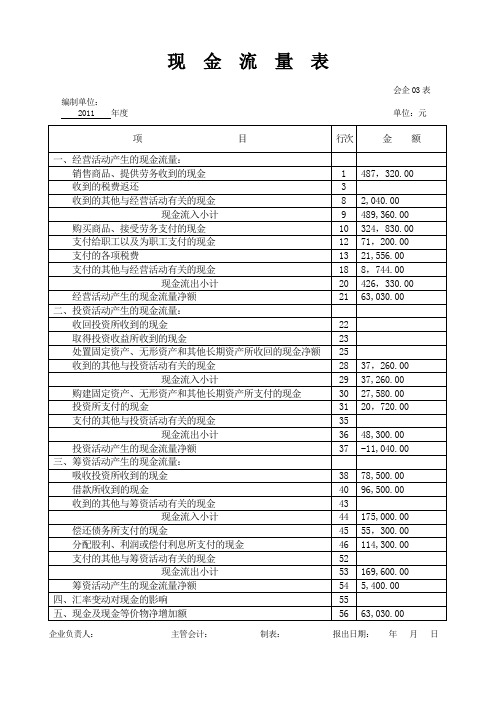 现金流量表 案例样表