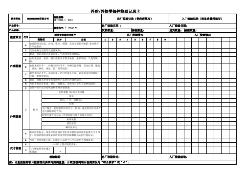 外购外协零部件检验记录卡