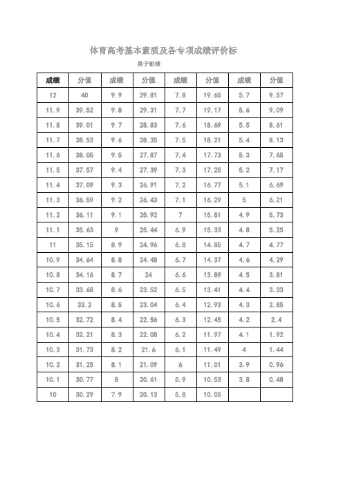 河南体育高考评分标准