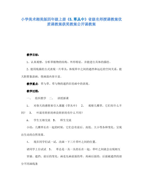 小学美术湘美版四年级上册5.草丛中省级名师授课教案优质课教案获奖教案公开课教案3