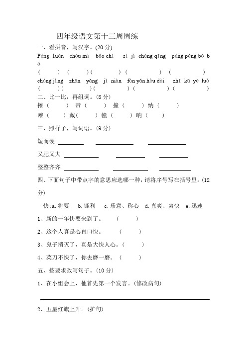 最新苏教版四年级语文下册第十三周周练