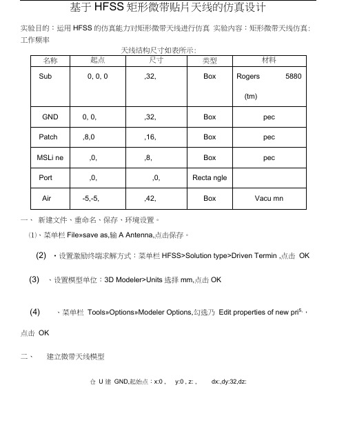 HFSS矩形微带贴片天线的仿真设计报告