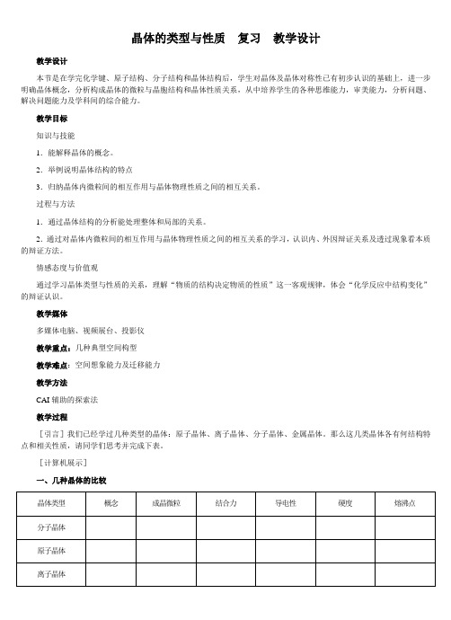 晶体的类型与性质复习教学设计