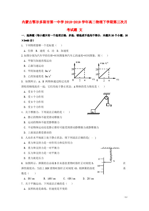 内蒙古鄂尔多斯市第一中学2018_2019学年高二物理下学期第三次月考试题文