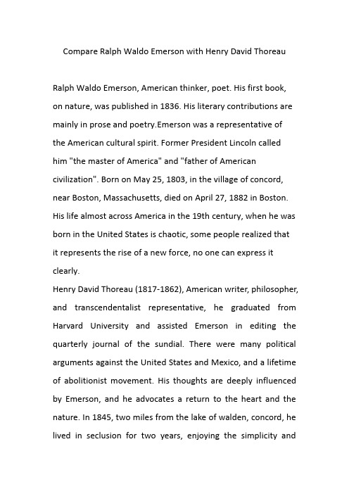 Compare Ralph Waldo Emerson with Henry David Thoreau