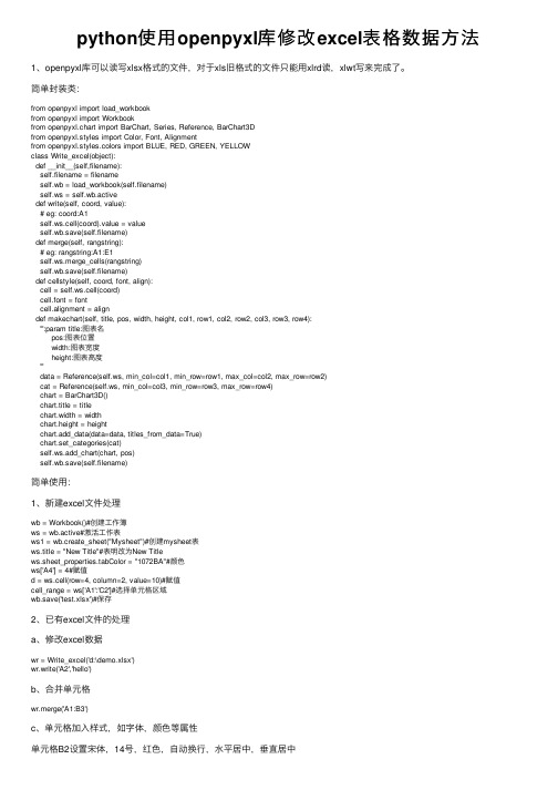 python使用openpyxl库修改excel表格数据方法