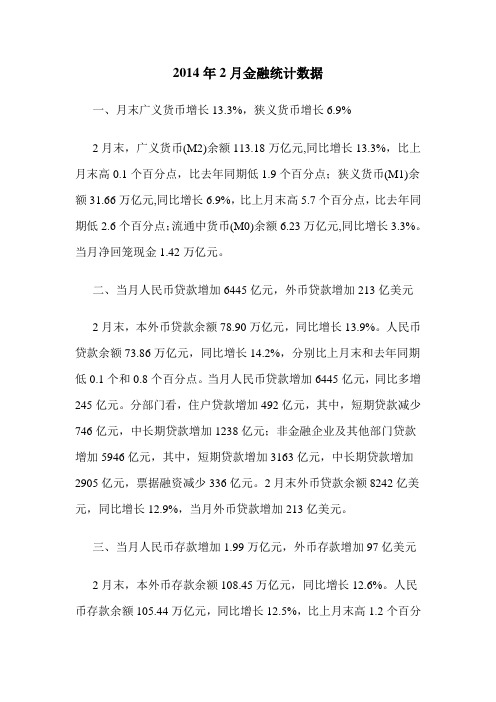 2014年2月金融统计数据