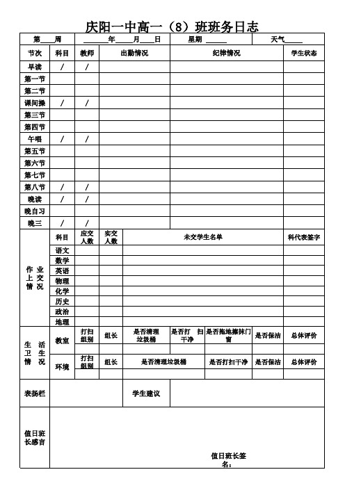 高中班务日志表格(超级实用)