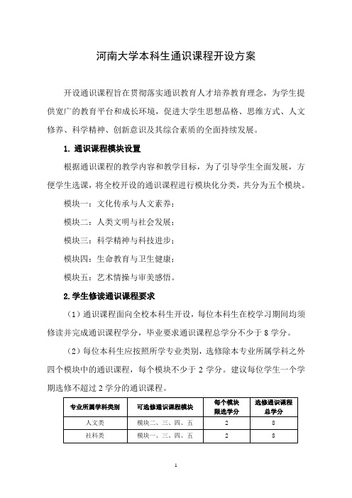 河南大学本科生通识课程开设方案