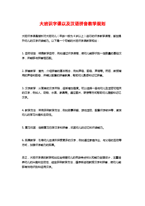 大班识字课以及汉语拼音教学规划