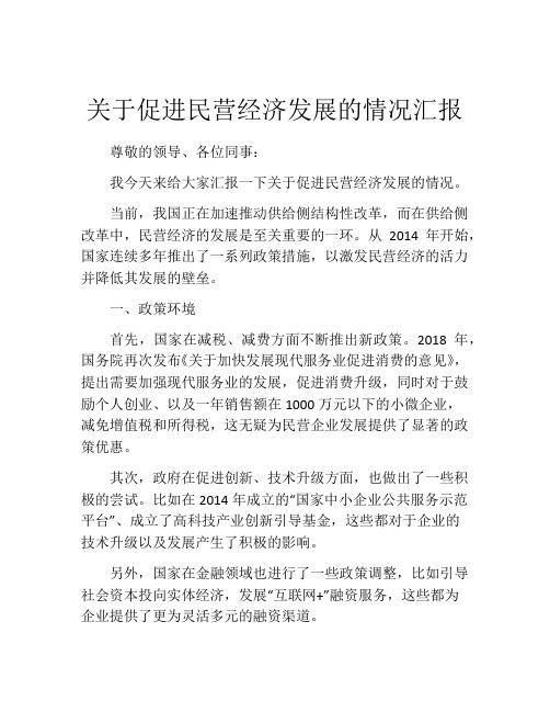 关于促进民营经济发展的情况汇报