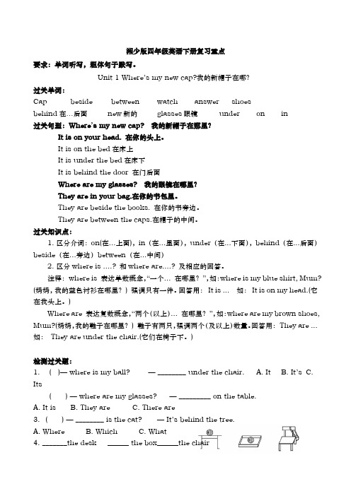 新湘少版英语四年级(下册)复习资料1_12单元
