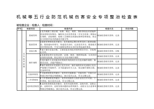 业防范机械伤害安全专项整治检查表