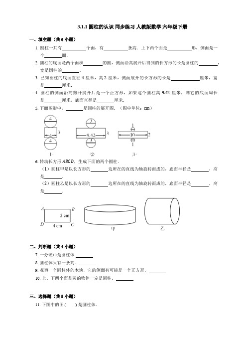 3 1 1 圆柱的认识 同步练习 人教版数学 六年级下册(含答案) 