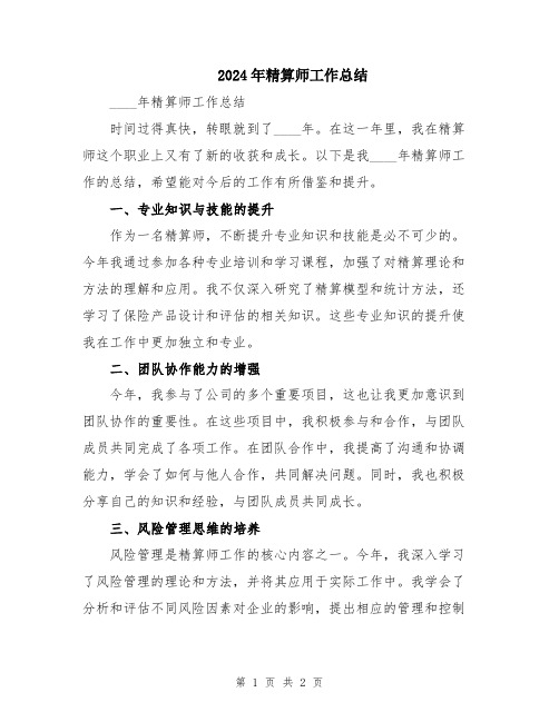 2024年精算师工作总结