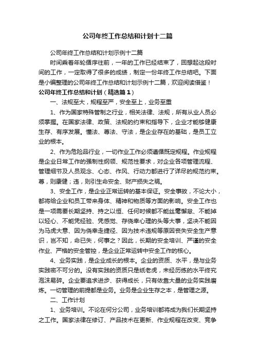 公司年终工作总结和计划示例十二篇