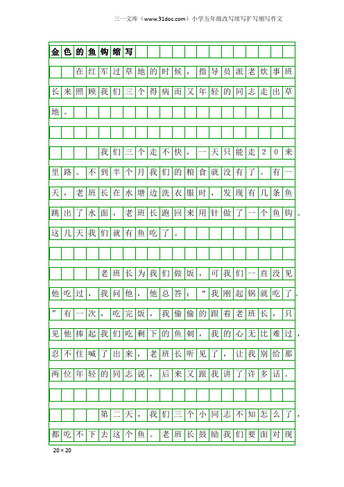 小学五年级改写续写扩写缩写作文：金色的鱼钩缩写