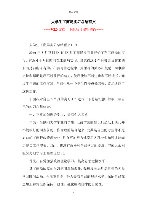 大学生工商局实习总结范文