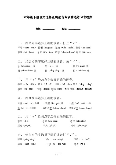 六年级下册语文选择正确读音专项精选练习含答案