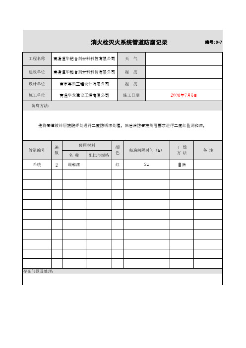 消火栓灭火系统管道防腐记录