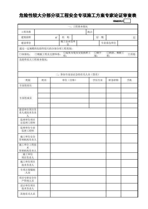 危险性较大分部分项工程安全专项方案专家论证审查意见表