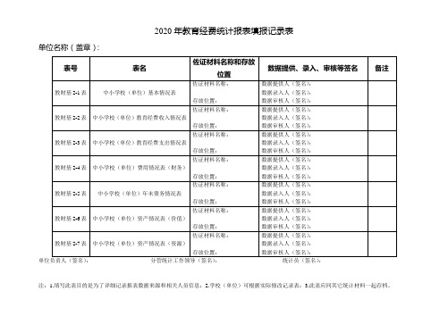 2020年教育经费统计报表填报记录表