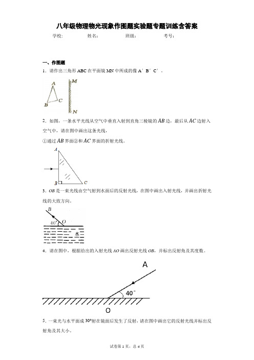 八年级物理物光现象作图题实验题专题训练含答案