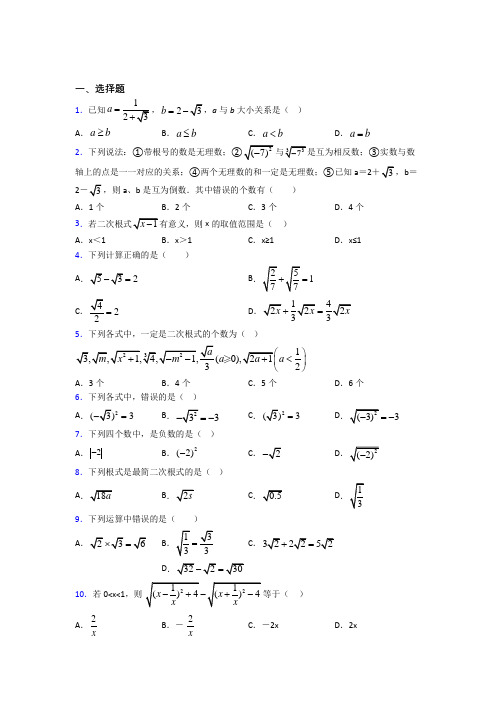 苏州高新区实验初级中学(新实初中)八年级数学下册第一单元《二次根式》测试题(答案解析)