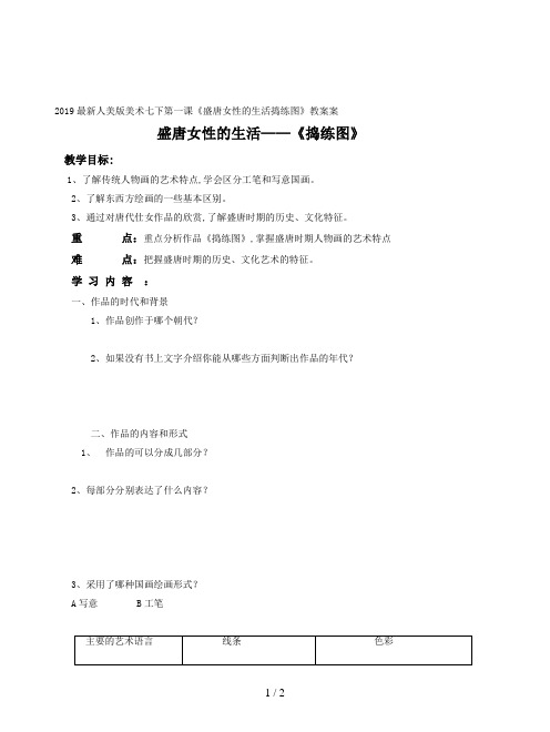 2019最新人美版美术七下第一课《盛唐女性的生活捣练图》教案