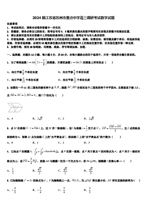 2024届江苏省苏州市重点中学高三调研考试数学试题