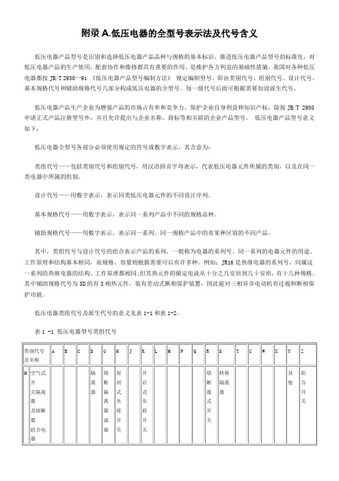 电气控制线路中常用低压电器的全型号表示代号含义与图形及文字符号