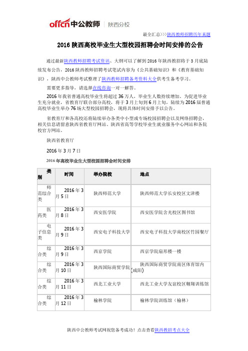 2016陕西高校毕业生大型校园招聘会时间安排的公告