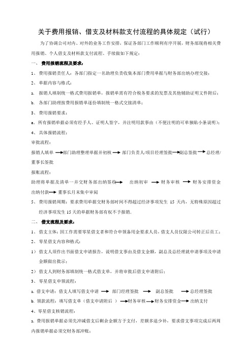 关于费用报销、借支及材料支付流程