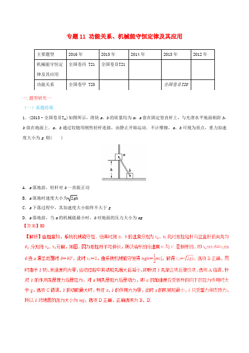 2017年高考物理 高频考点穿透卷 专题11 功能关系、机械能守恒定律及其应用(含解析)