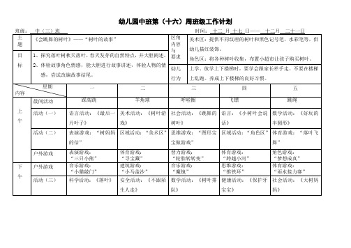 幼儿园中班第十六周周计划表