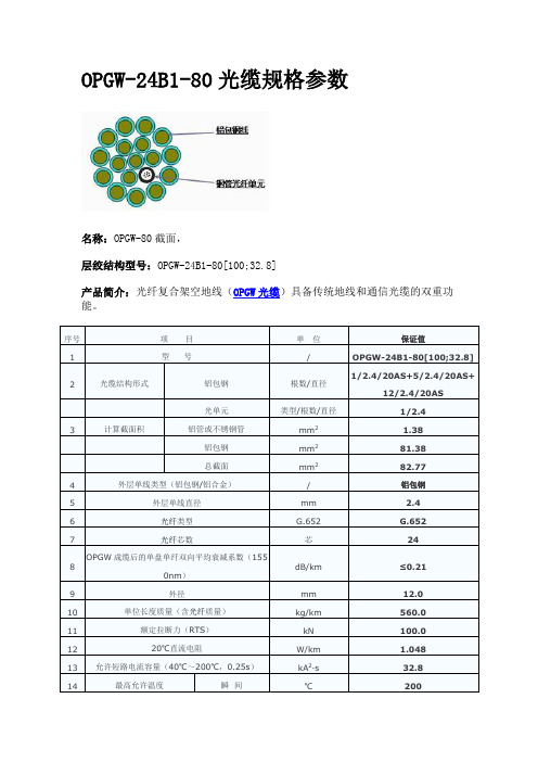 OPGW光缆的规格参数