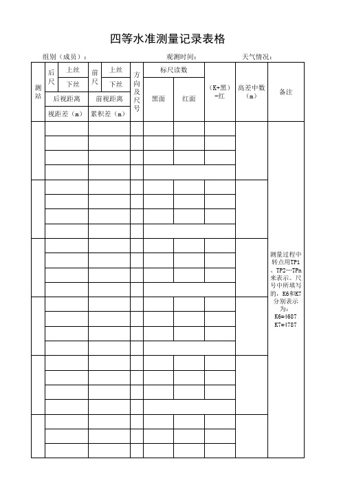 四等水准测量表格