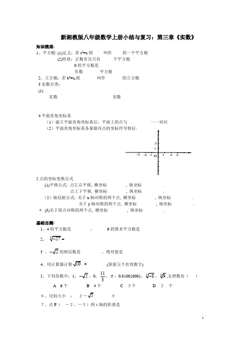 新湘教版八年级数学上册小结与复习：第三章《实数》