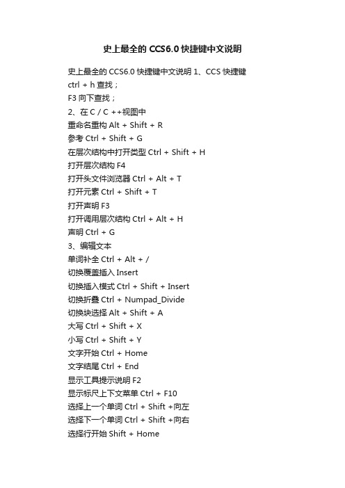 史上最全的CCS6.0快捷键中文说明