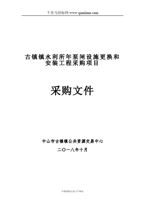 水利所泵闸设施更换和安装工程采购项目招投标书范本