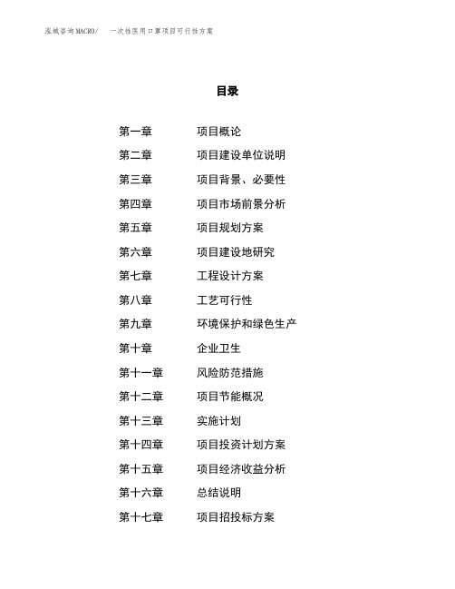 一次性医用口罩项目可行性方案
