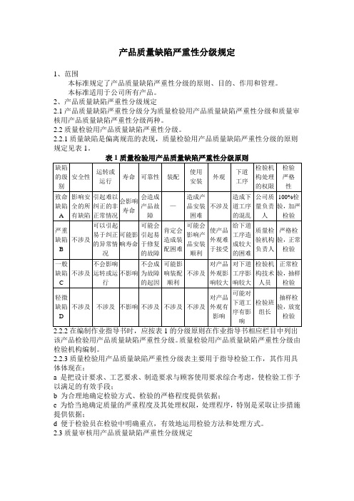 产品质量缺陷严重性分级规定