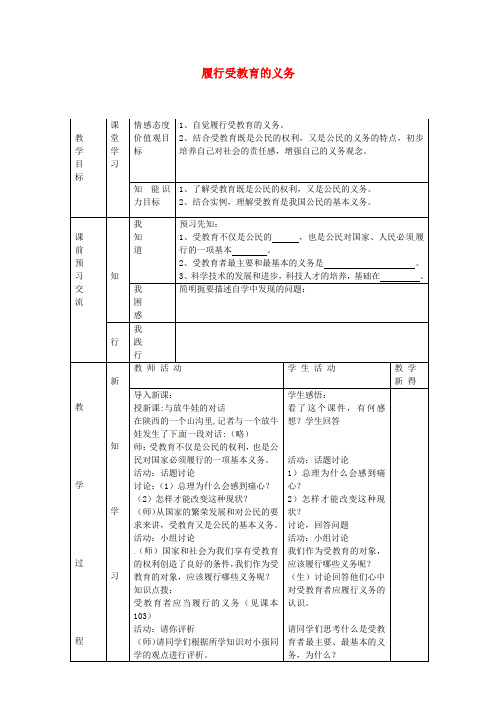 江苏省大丰市刘庄镇三圩初级中学七年级政治上册 第三单元 第11课 履行受教育的义务(第2课时)教案 苏教版