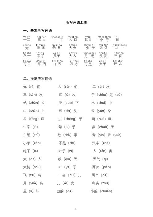 部编版一年级语文上册听写词语+多音字汇总