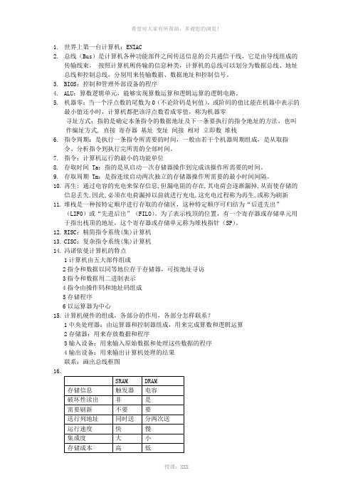 苏州大学计算机组成期中复习