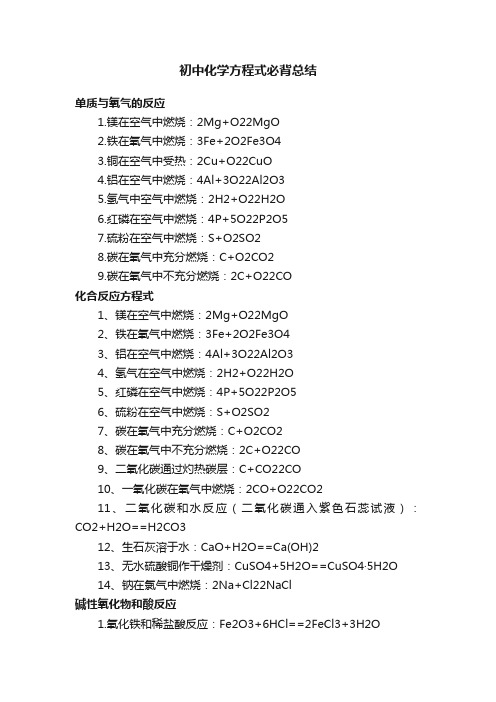 初中化学方程式必背总结