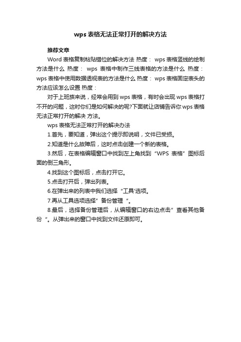 wps表格无法正常打开的解决方法